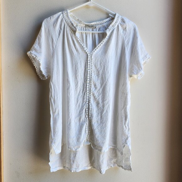 Alessia Pacini White 100% Linen V-Neck Short Sleeve Jersey Size Small - Picture 6 of 15